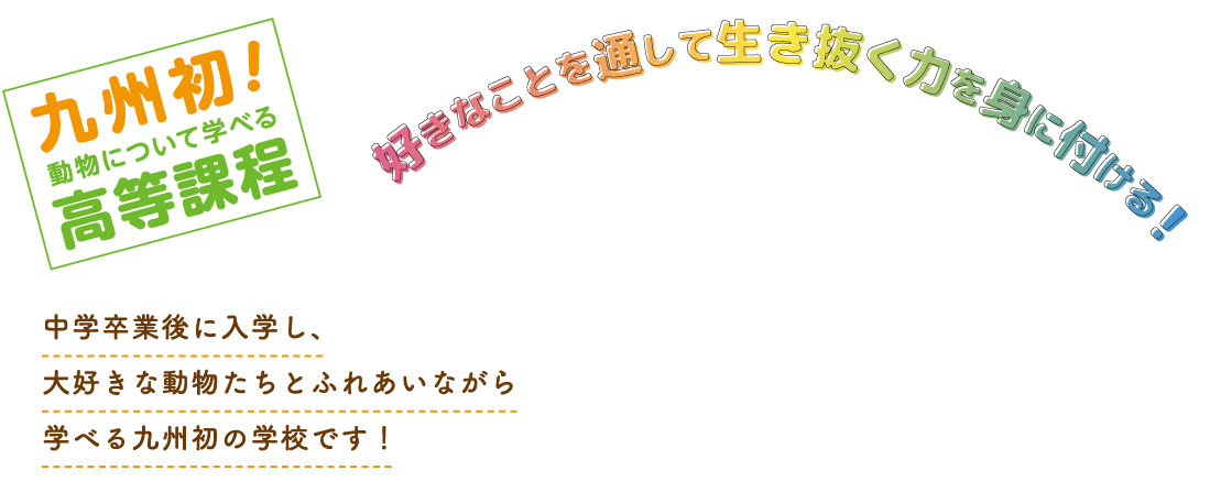 九州初！ 動物のことが学べる高等課程　中学卒業から入学し、大好きな動物たちとふれあいながら同卒同資格を取得できる学校が九州に初めて誕生しました！